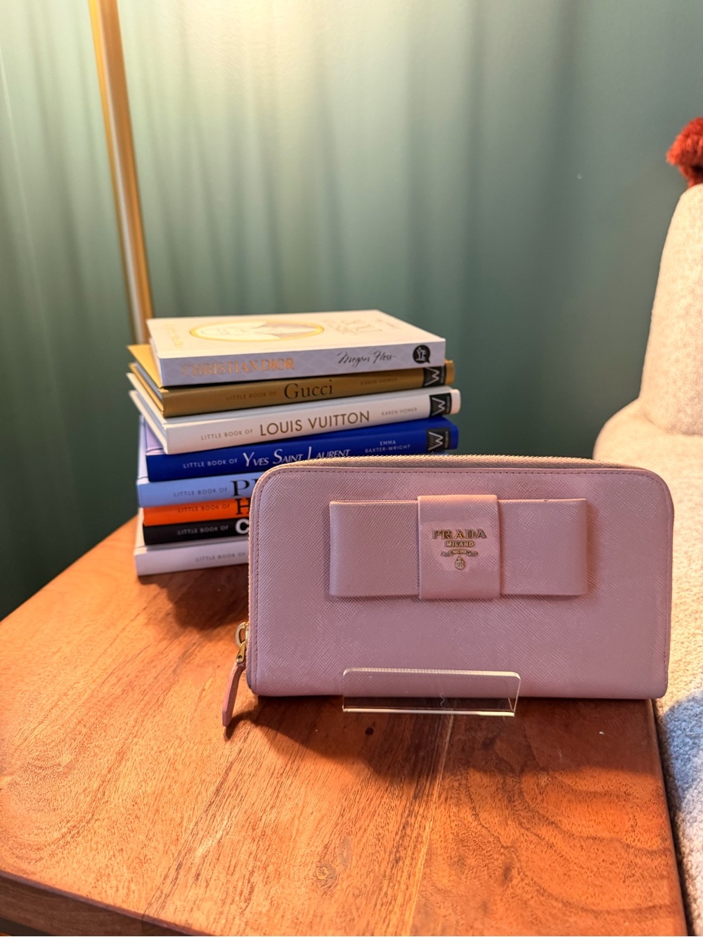 Prada Pink Saffiano Leather Bow-Accent Wallet - Picture 9 of 9